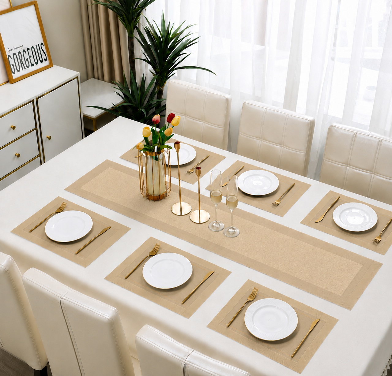 7-Piece Premium PVC Dining Table Placemat & Runner Set – (Design 09)