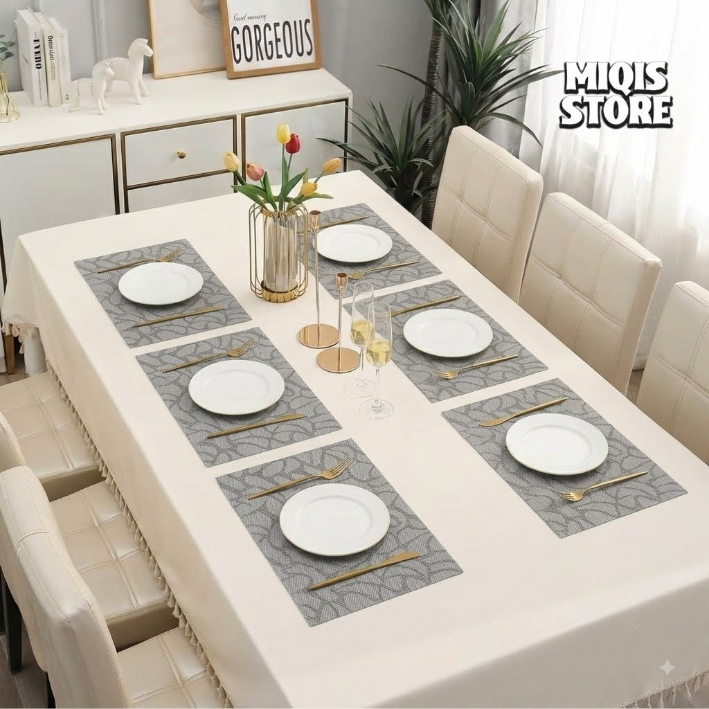 6-Piece Premium PVC Dining Table Placemat & Runner Set – (Design 09)