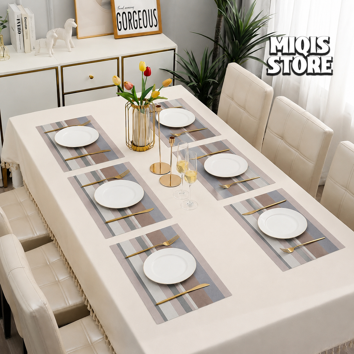 6-Piece Premium PVC Dining Table Placemat & Runner Set – (Design 08)