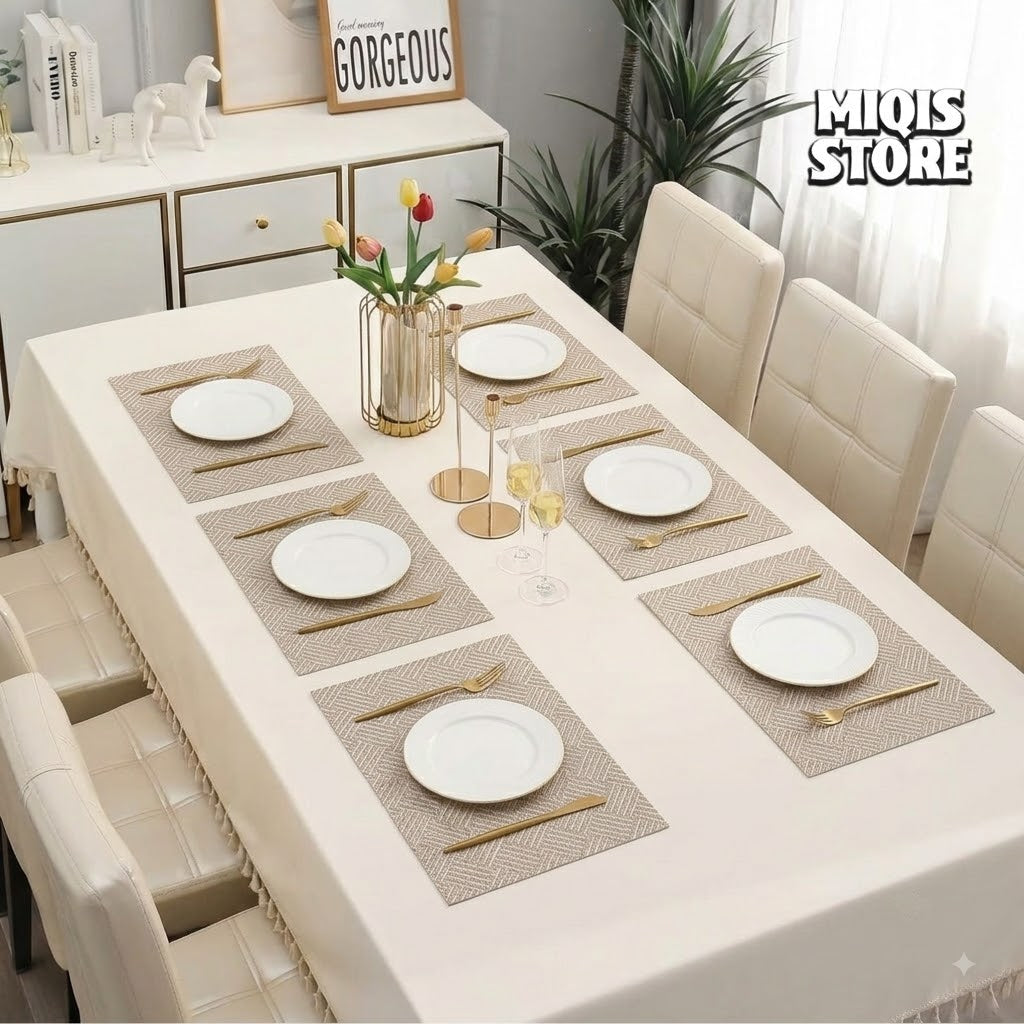 6-Piece Premium PVC Dining Table Placemat & Runner Set – (Design 05)