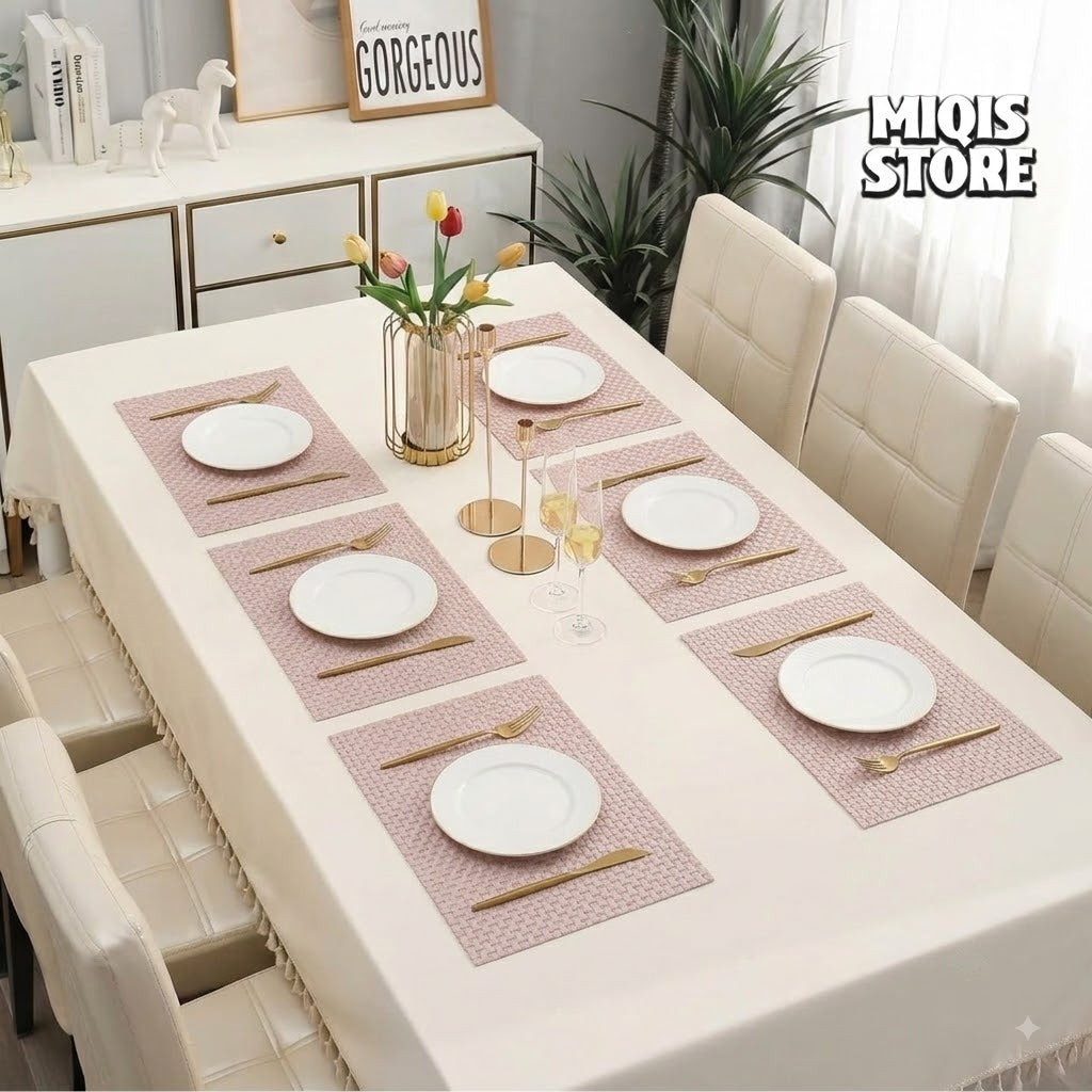 6-Piece Premium PVC Dining Table Placemat & Runner Set – (Design 06)