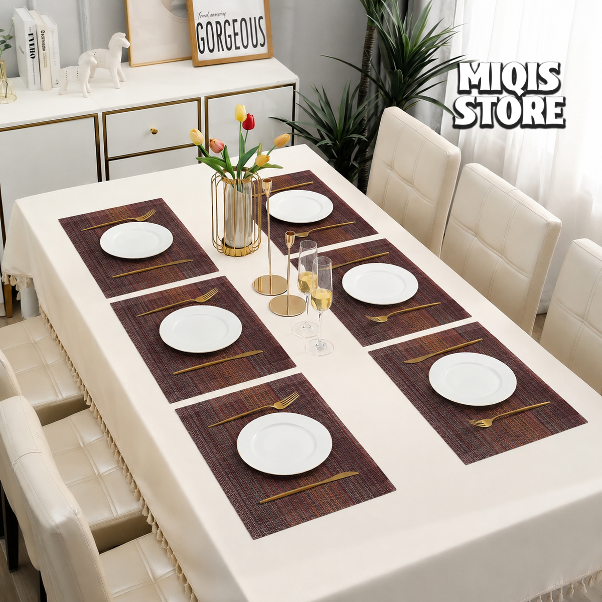 6-Piece Premium PVC Dining Table Placemat & Runner Set – (Design 03)