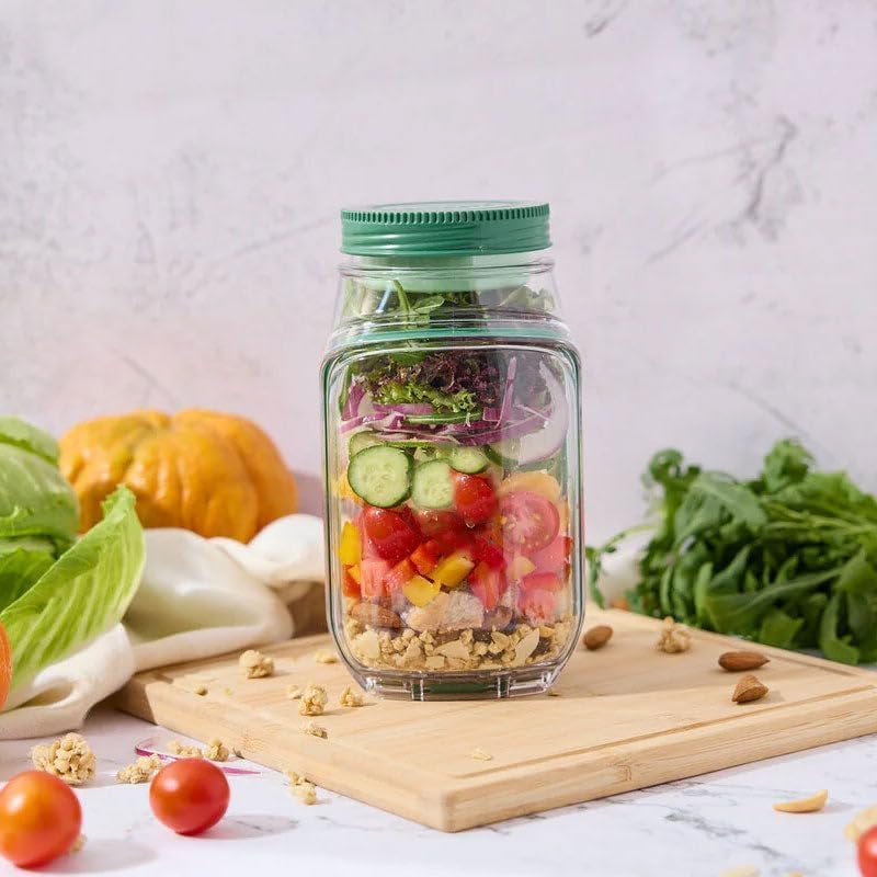Portable Salad Shaker Jar with Built-In Dressing Capsule and Lid
