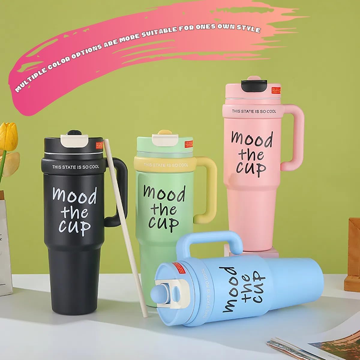 "Mood the Cup" Insulated Tumbler with Handle and Lid