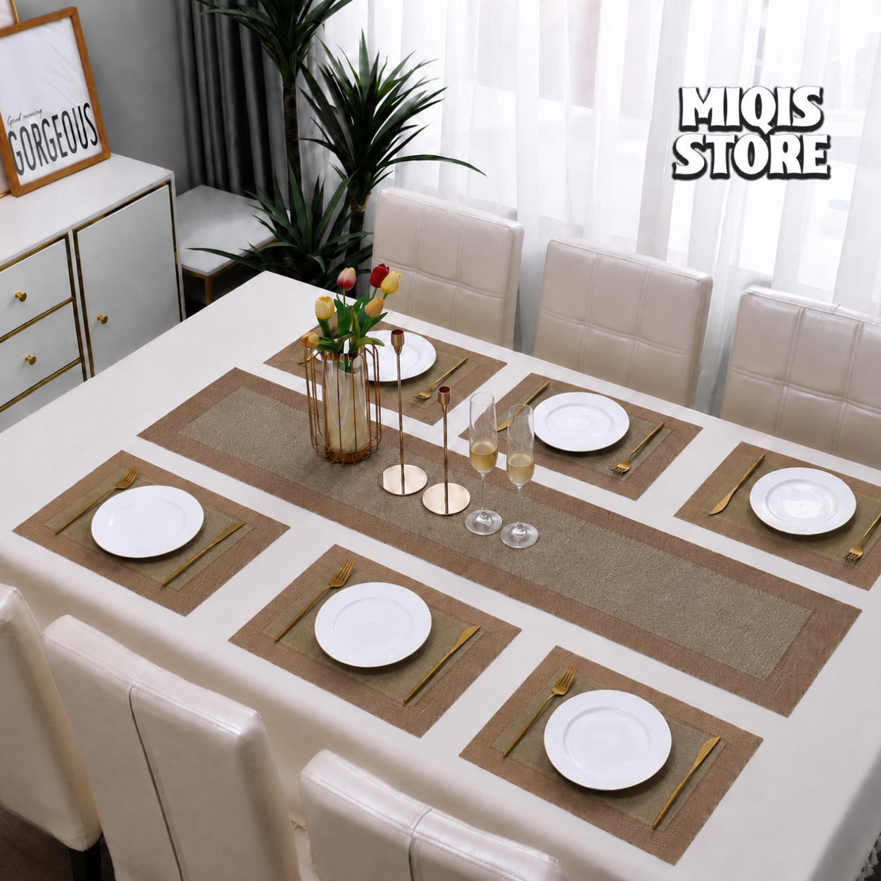 7-Piece Premium PVC Dining Table Placemat & Runner Set – (Design 08)