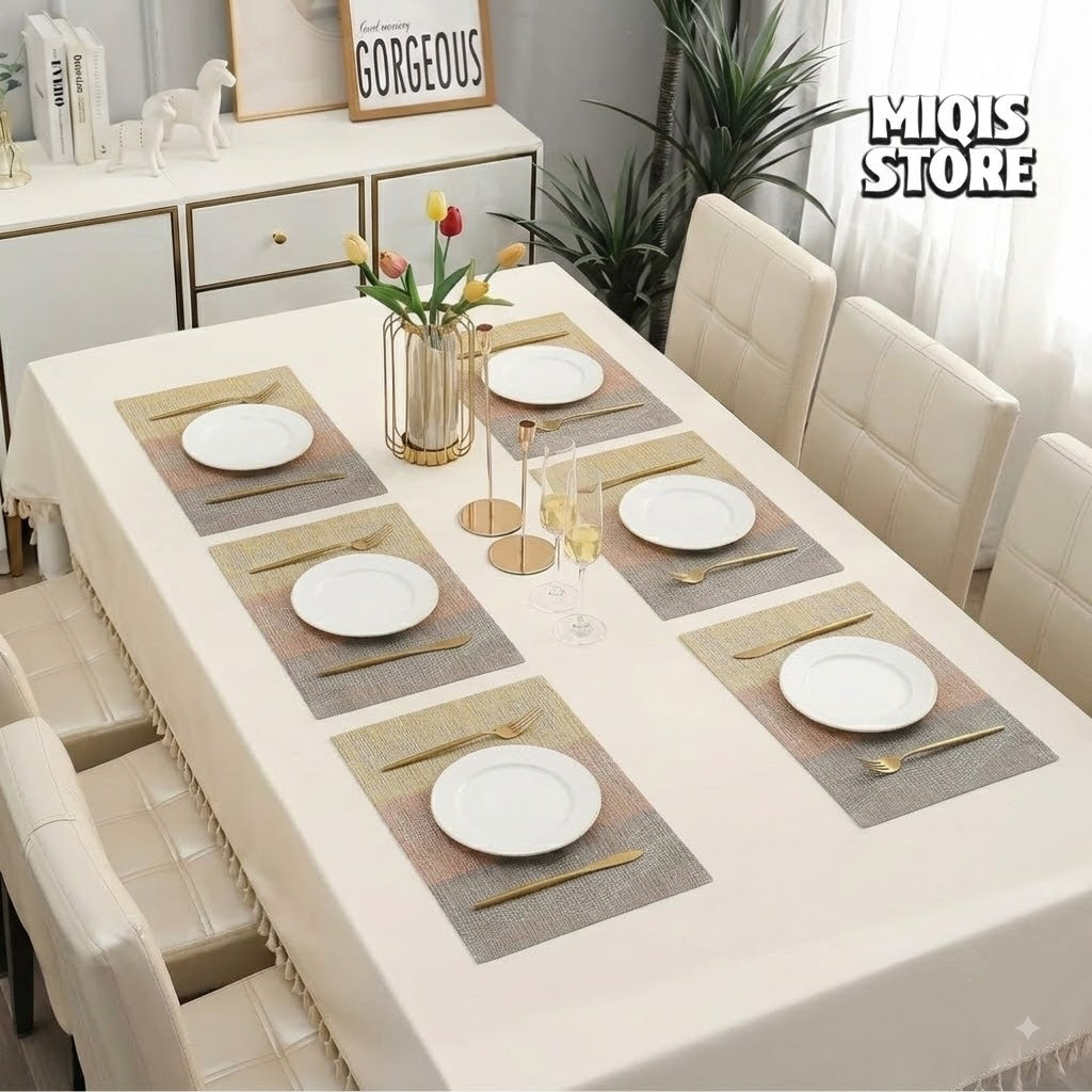 6-Piece Premium PVC Dining Table Placemat & Runner Set – (Design 04)