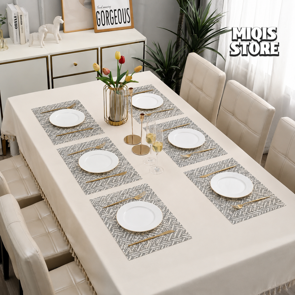 6-Piece Premium PVC Dining Table Placemat & Runner Set – (Design 02)