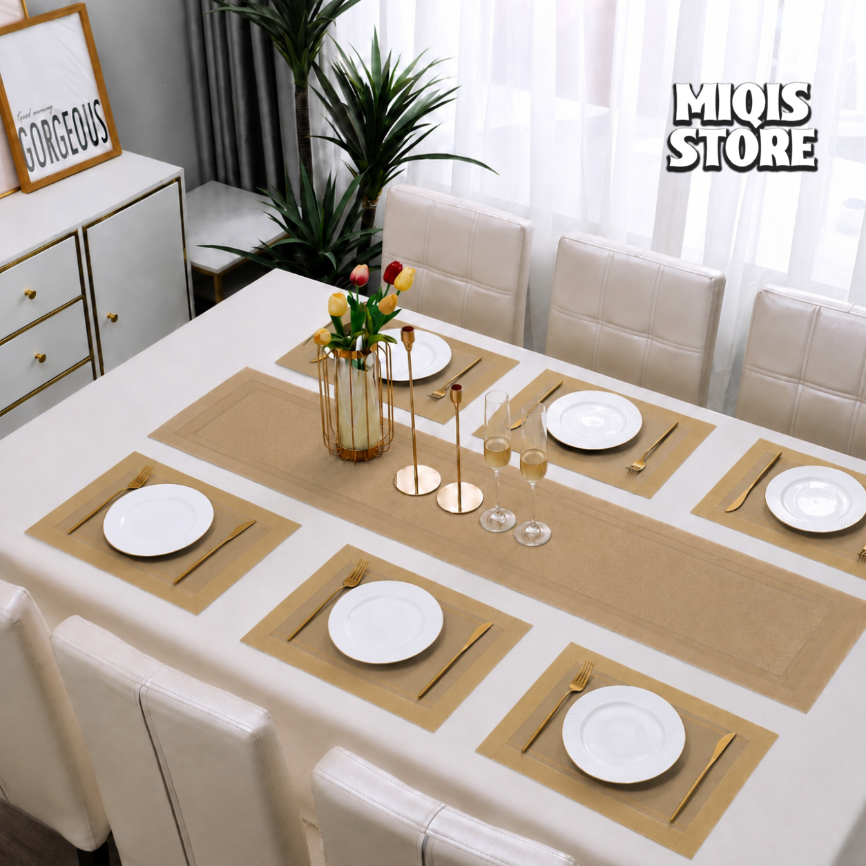 7-Piece Premium PVC Dining Table Placemat & Runner Set – (Design 01)