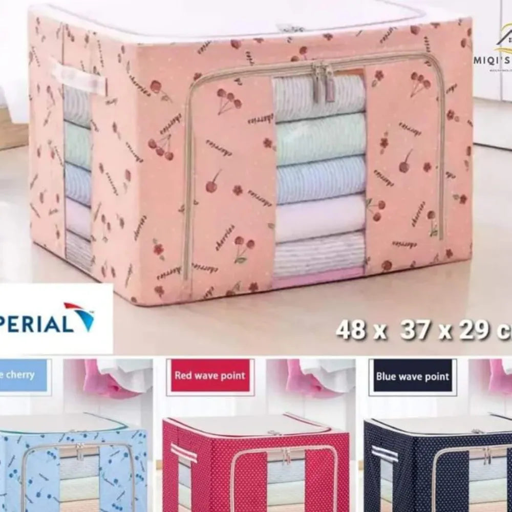 High Quality Oxford Cloth Foldable Storage Bag/Box Organizer with Reinforced Handle Metal Frame For Clothes, Blankets, & Comforters Bedding