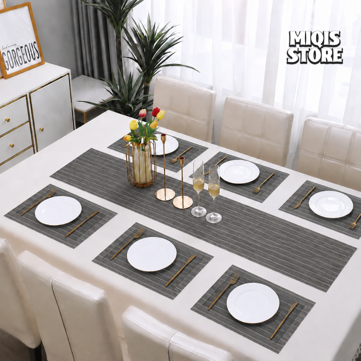 7-Piece Premium PVC Dining Table Placemat & Runner Set – (Design 02)