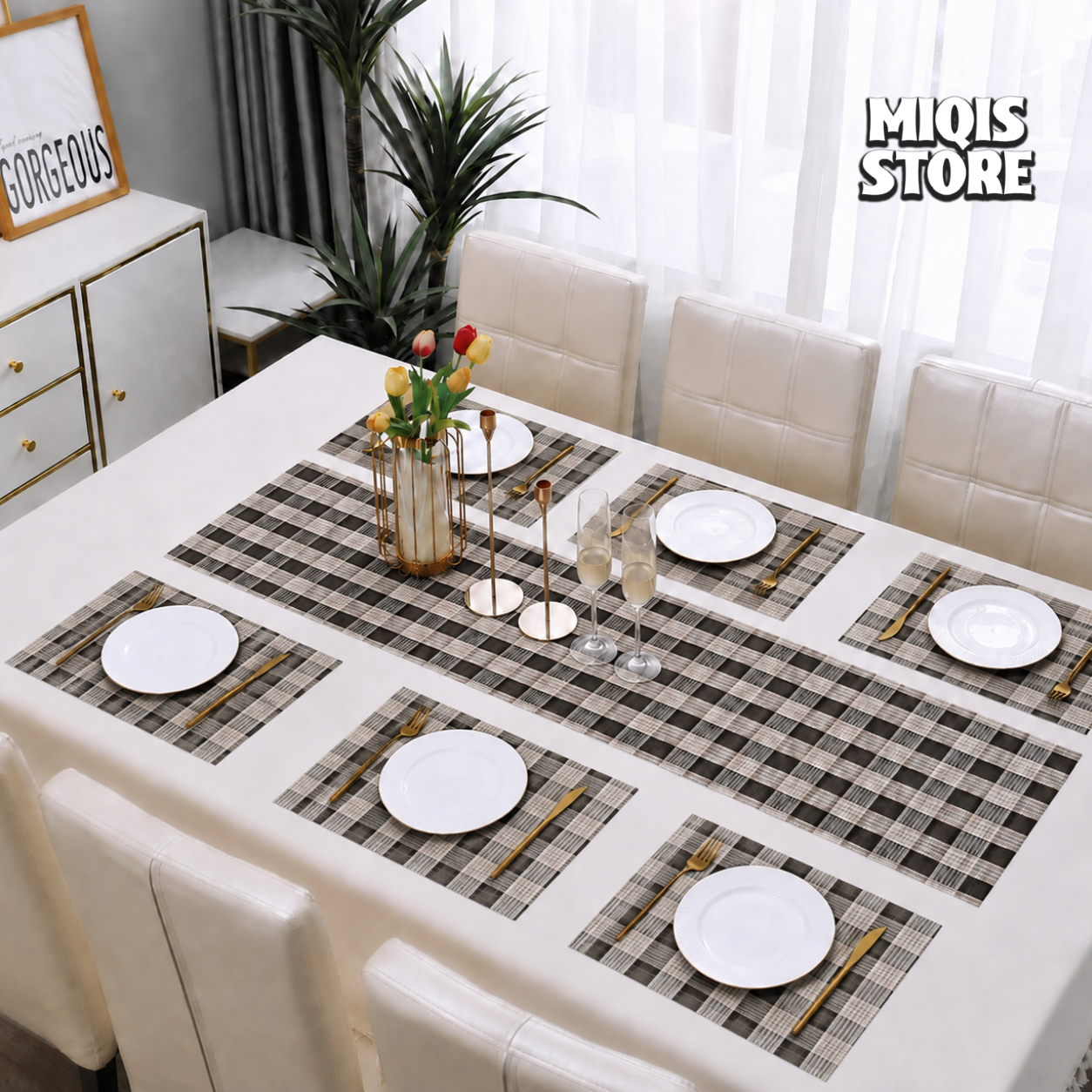 7-Piece Premium PVC Dining Table Placemat & Runner Set – (Design 04)