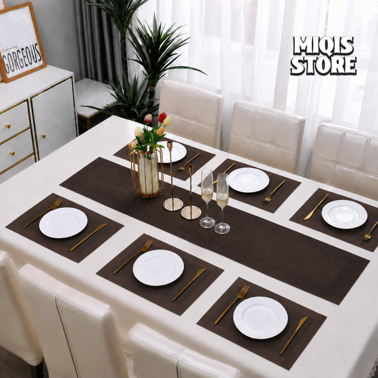 7-Piece Premium PVC Dining Table Placemat & Runner Set – (Design 06)