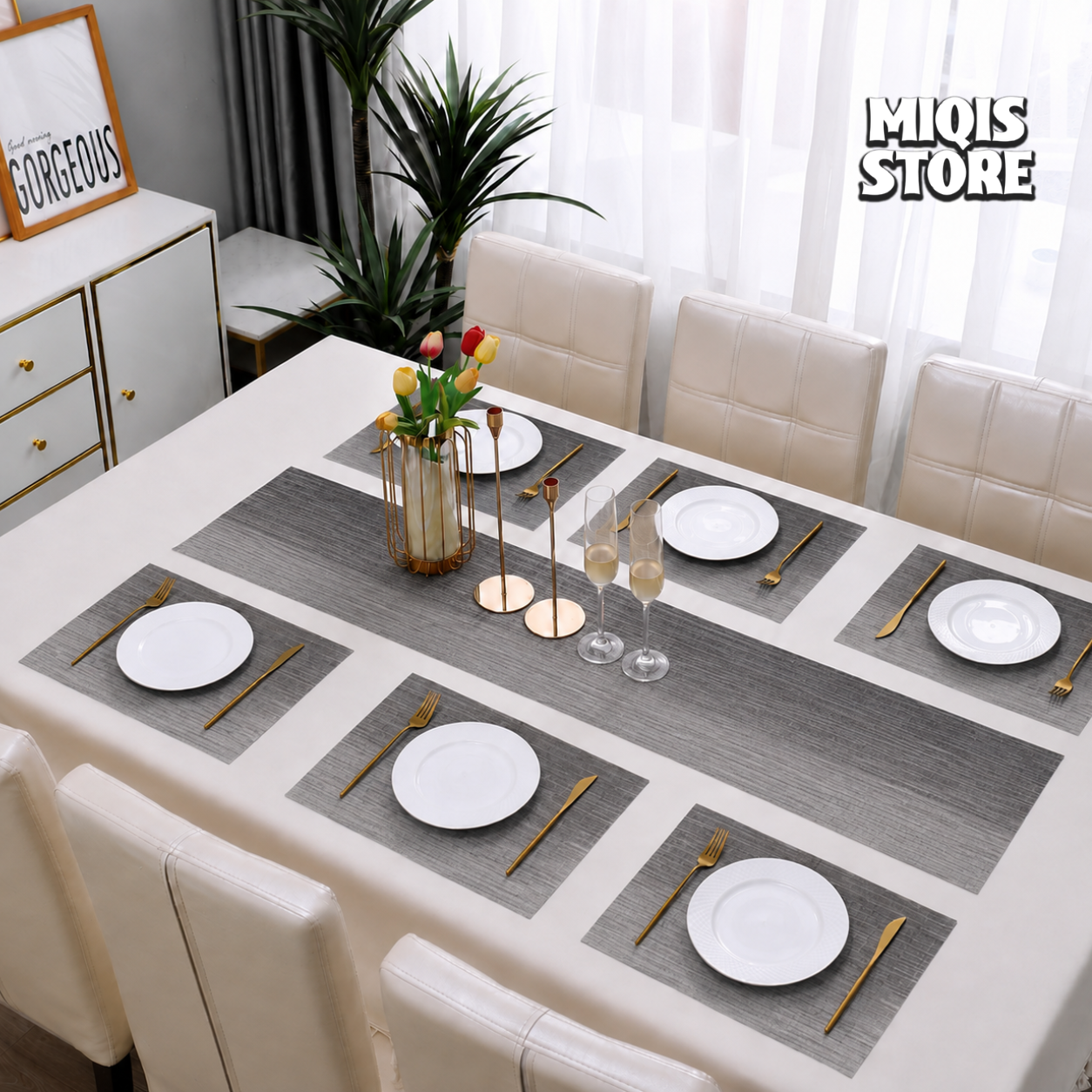 7-Piece Premium PVC Dining Table Placemat & Runner Set – (Design 07)