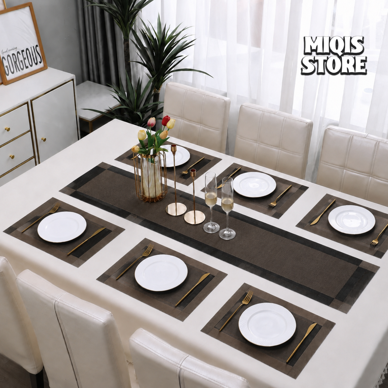 7-Piece Premium PVC Dining Table Placemat & Runner Set – (Design 05)