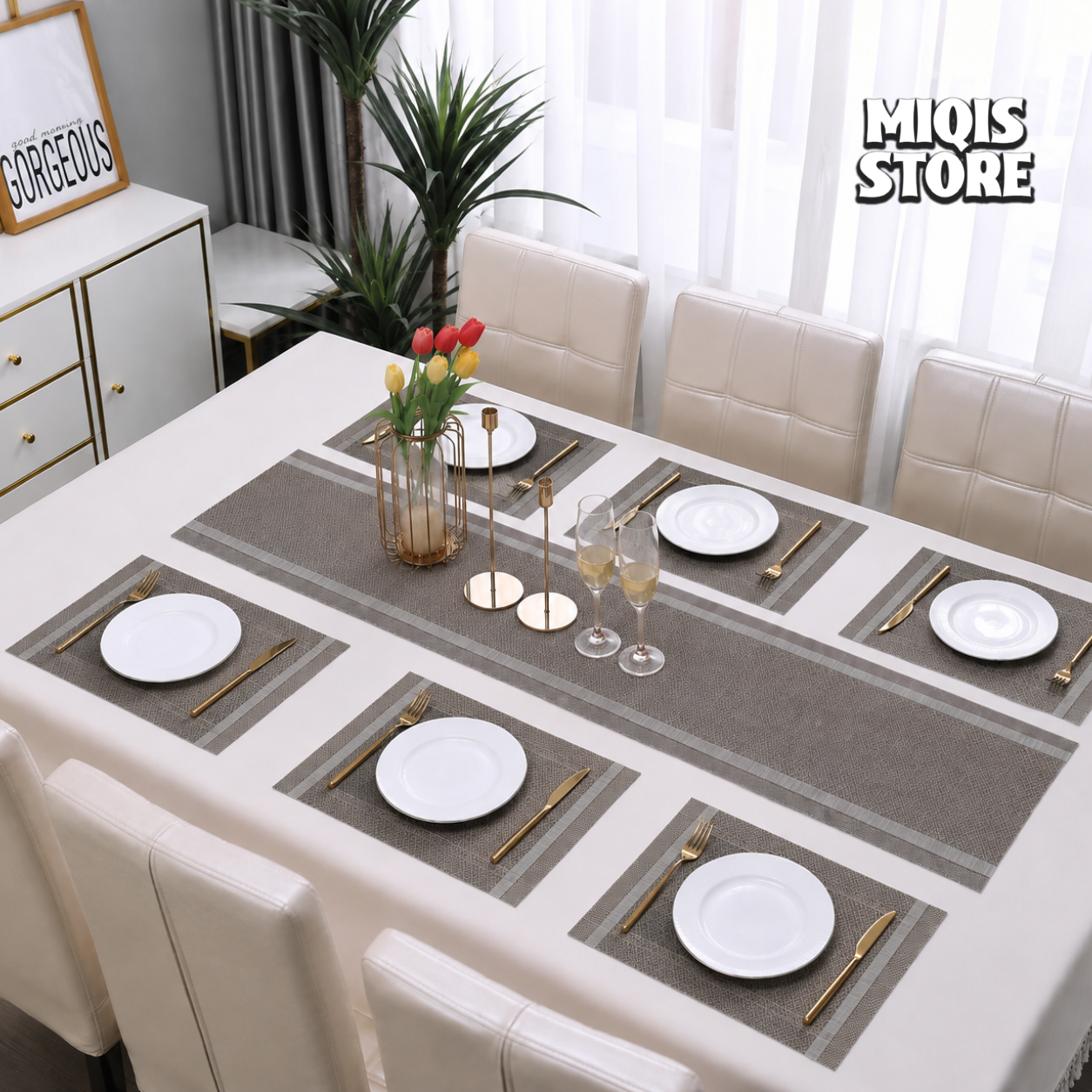 7-Piece Premium PVC Dining Table Placemat & Runner Set – (Design 03)