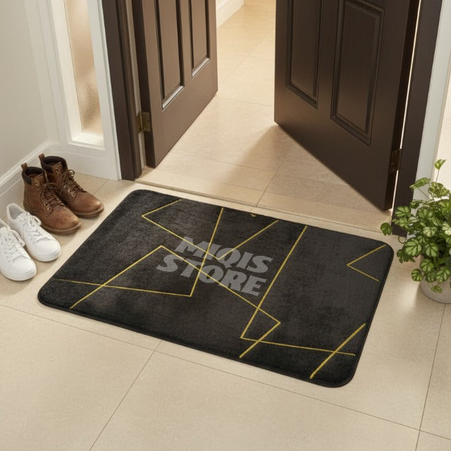 Luxurious Comfort Gold Stripe Faux Rabbit Fur Mat (Medium Black )