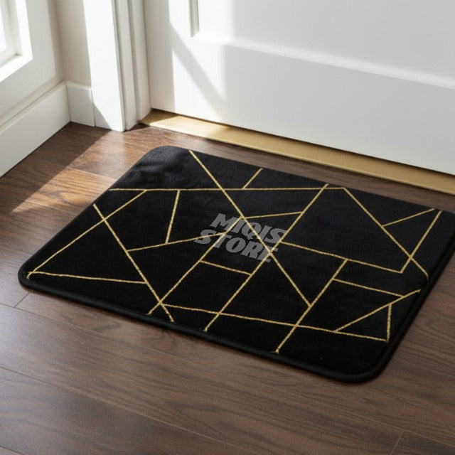 Luxurious Comfort Gold Stripe Faux Rabbit Fur Mat (Medium Black )