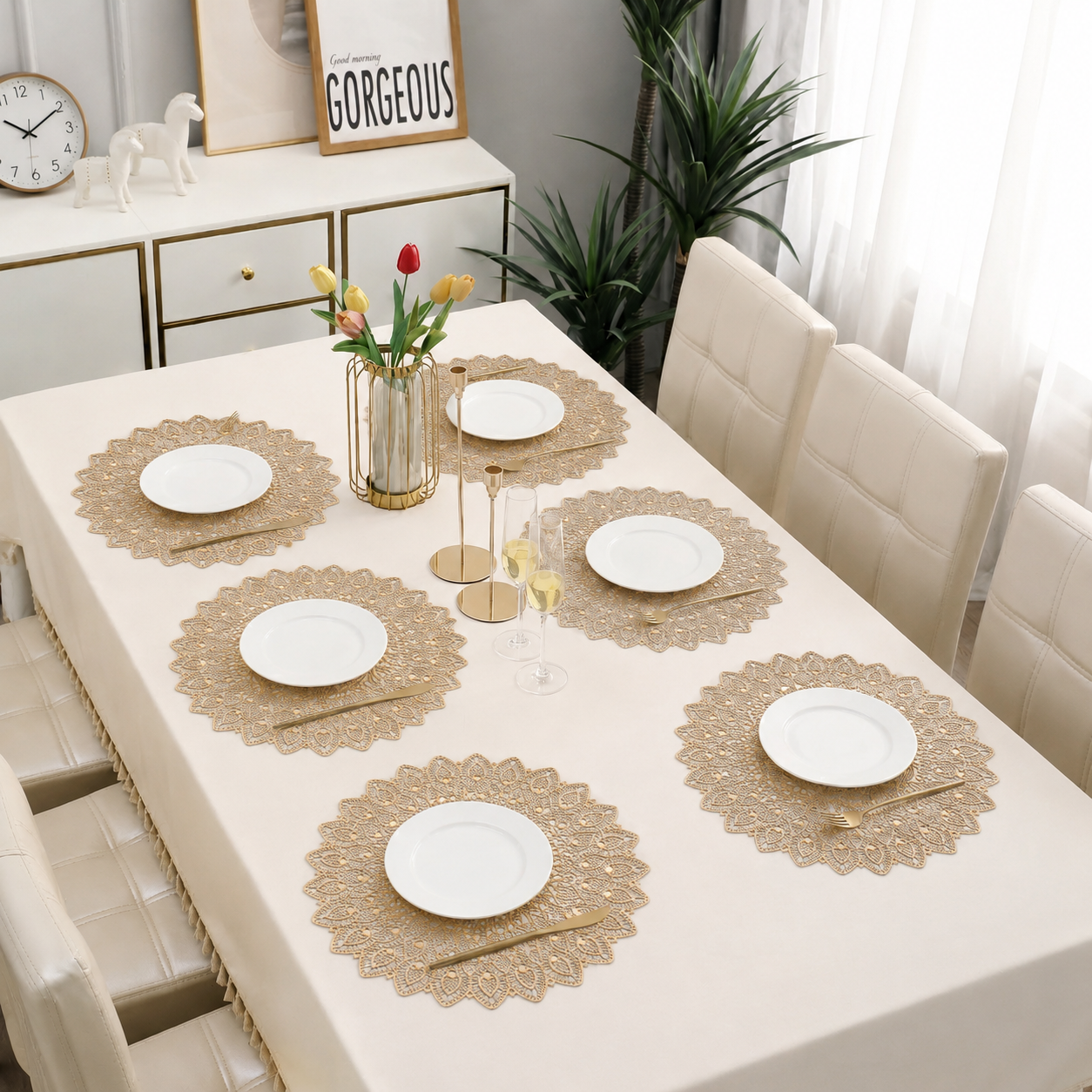 6-Piece Premium Cut Work Dining Table Placemats Set Design (09)
