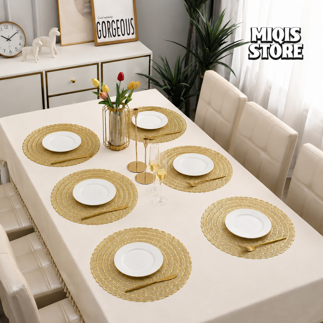 6-Piece Premium Cut Work Dining Table Placemats Set Design (08)