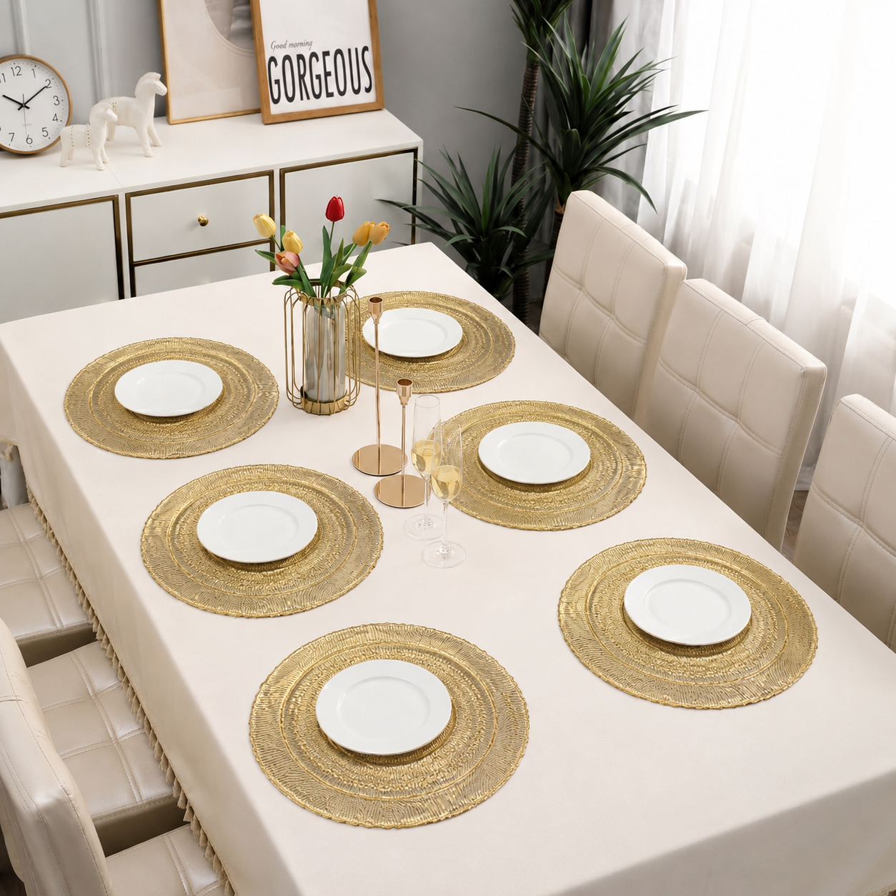 6-Piece Premium Cut Work Dining Table Placemats Set Design (07)