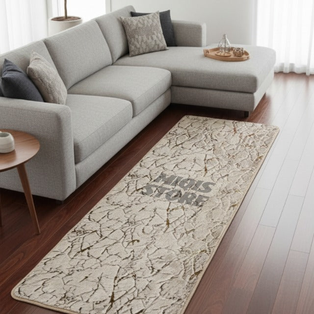 Luxurious Comfort Gold Stripe Faux Fur Runner 6x2 Ft