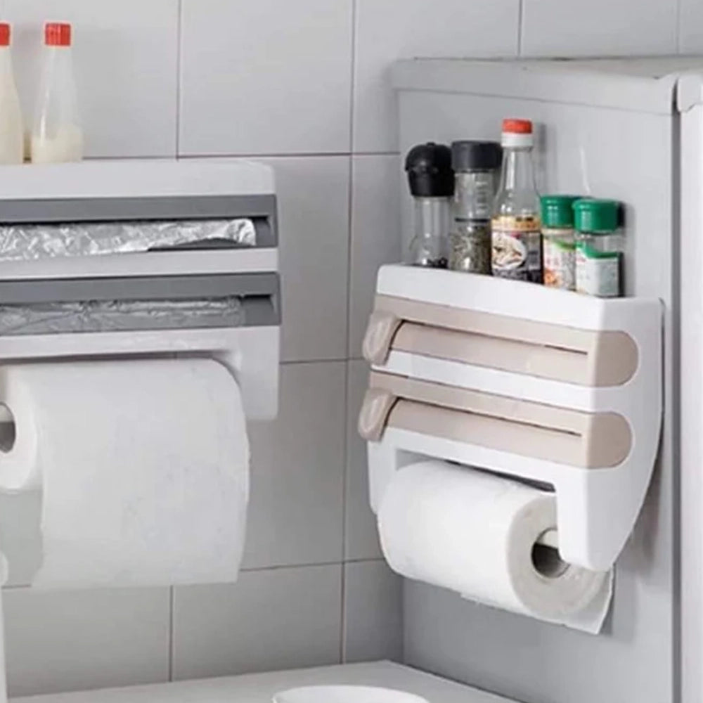 4 in 1 Tissue Paper Dispenser, Aluminum Foil & Cling Film Roll Cutter