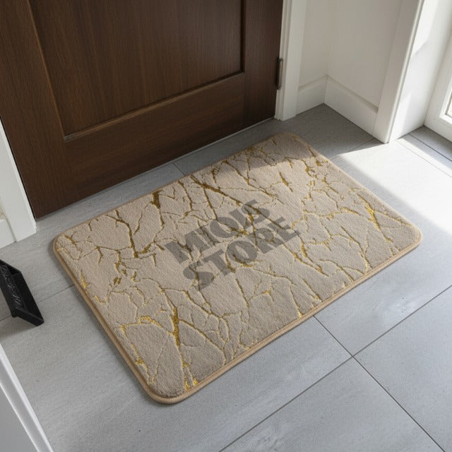 Luxurious Comfort Gold Stripe Faux Rabbit Fur Mat (Medium Beige)