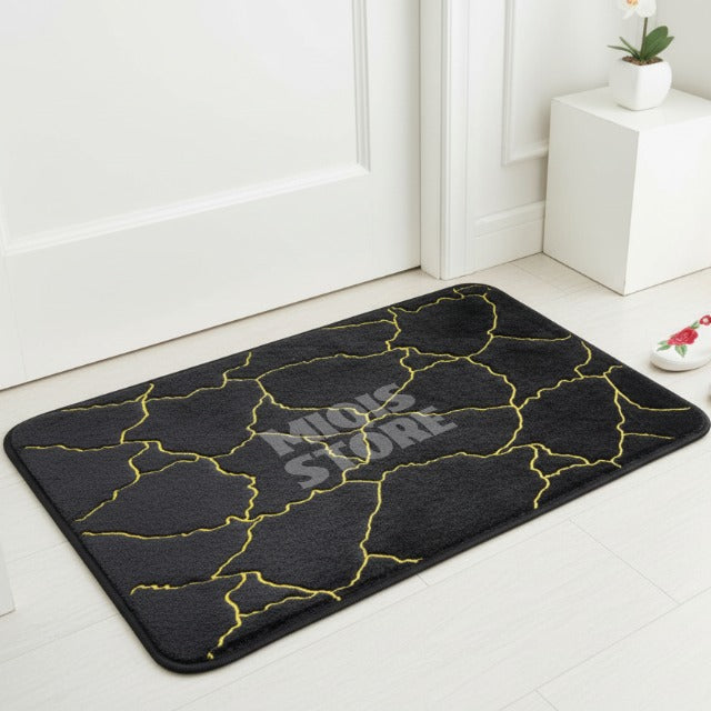 Luxurious Comfort Gold Stripe Faux Rabbit Fur Mat (Medium Black )