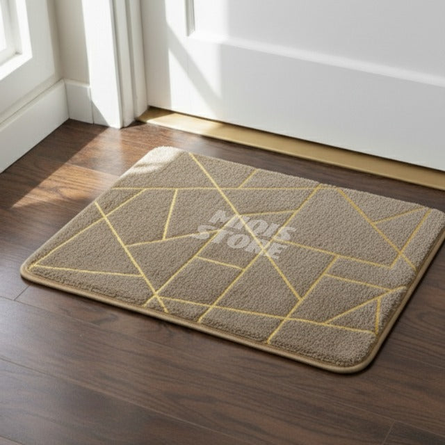 Luxurious Comfort Gold Stripe Faux Rabbit Fur Mat (Medium Beige)