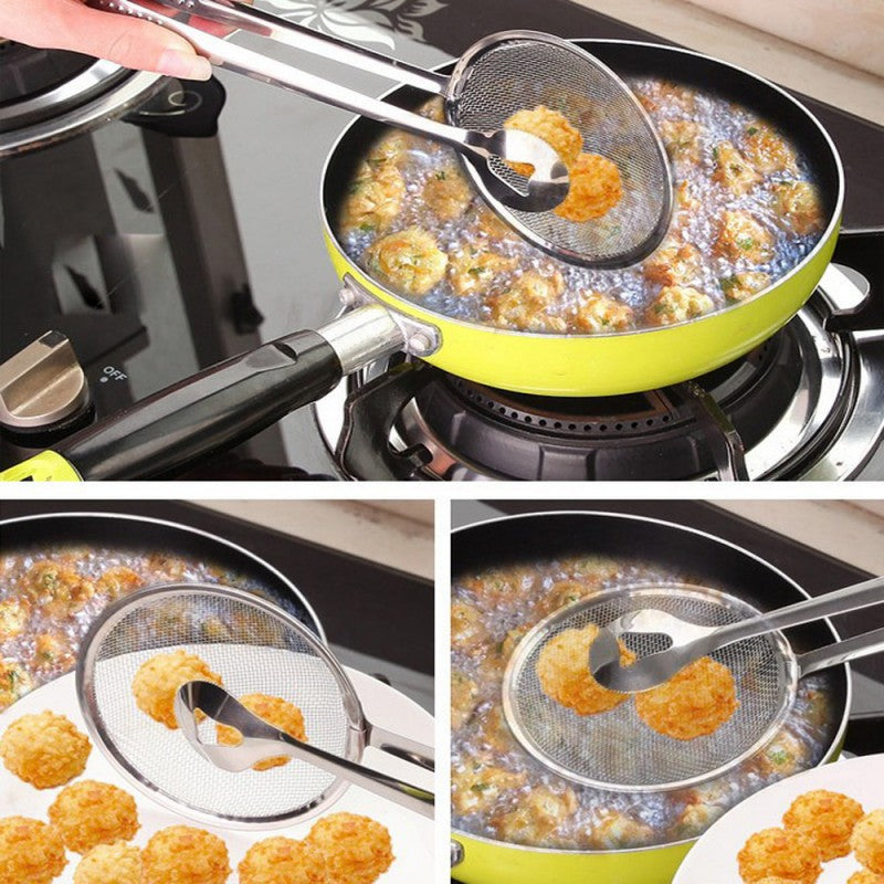 2 in 1 Stainless Steel Frying Tong with Strainer
