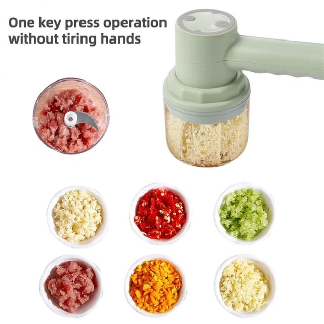 Portable USB Rechargeable Wireles 3 In 1 Electric Garlic Chopper, Crusher, Blender Egg Whisk