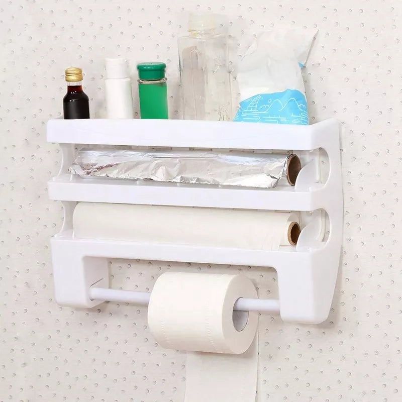 3 in 1 Tissue Paper Dispenser, Aluminum Foil & Cling Film Roll Cutter