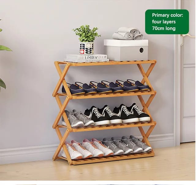 Multifunctional Foldable Water Proof Bamboo Wooden Shoes Rack 4 Steps