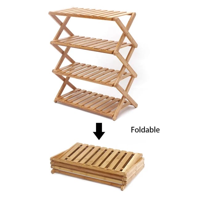 Multifunctional Foldable Water Proof Bamboo Wooden Shoes Rack 4 Steps