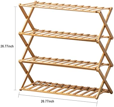 Multifunctional Foldable Water Proof Bamboo Wooden Shoes Rack 4 Steps