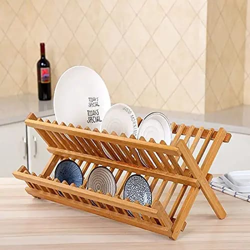 Water Proof Bamboo Wooden Foldable Dish Rack