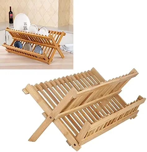 Water Proof Bamboo Wooden Foldable Dish Rack