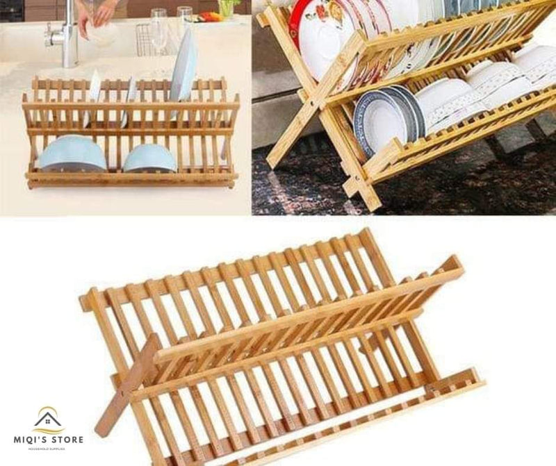 Water Proof Bamboo Wooden Foldable Dish Rack