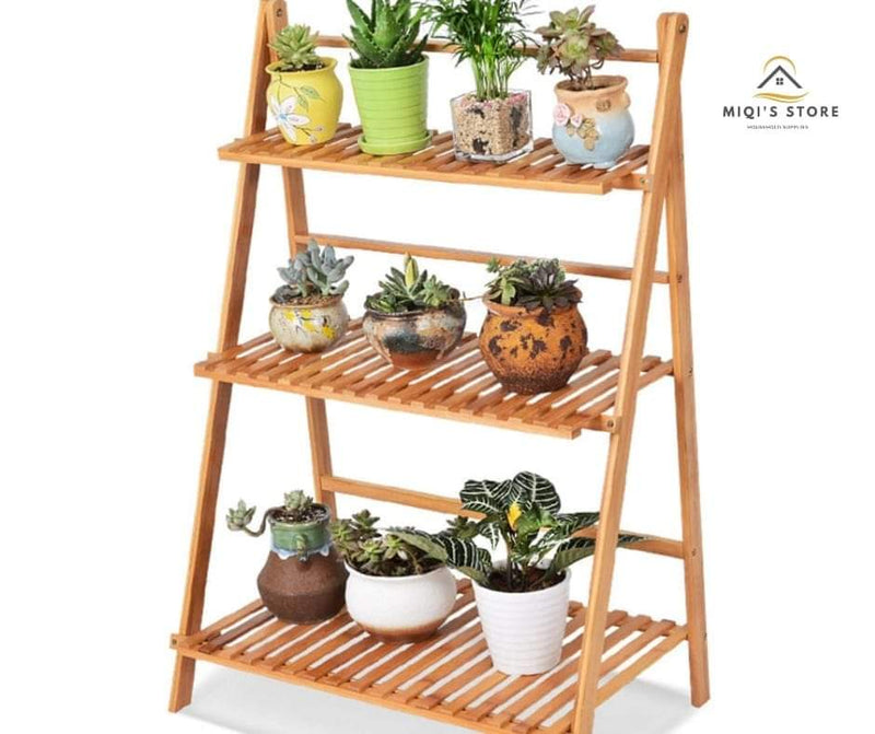 Multifunctional 3 Steps Foldable Water Proof Bamboo Wooden Rack