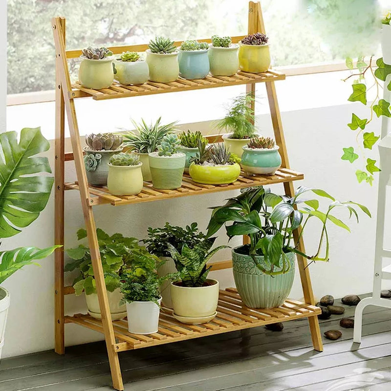 Multifunctional 4 Steps Foldable Water Proof Bamboo Wooden Rack