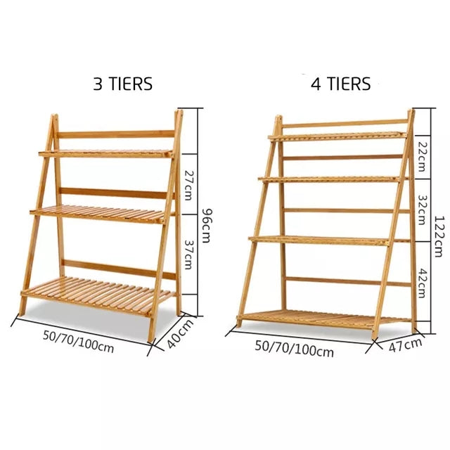 Multifunctional 4 Steps Foldable Water Proof Bamboo Wooden Rack