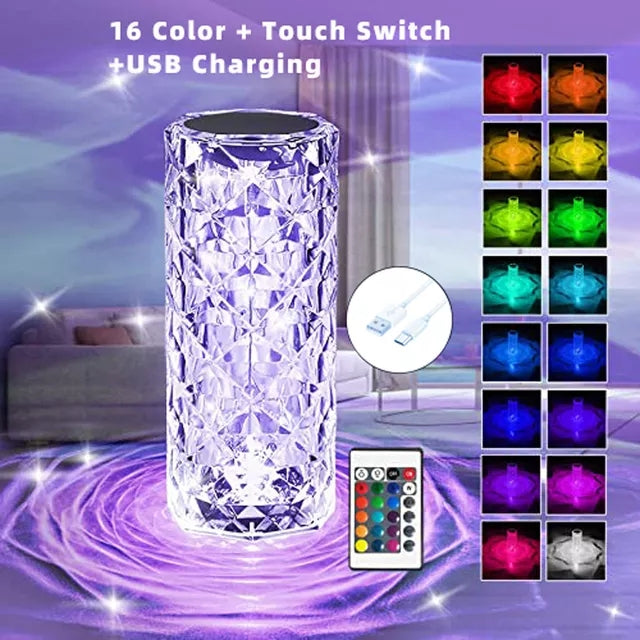 ⚡16 Color Rechargeable Crystal Led Lights Diamond Table Lamp With Remote Control💡