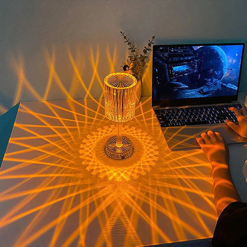 ⚡16 Color Rechargeable LED Crystal Projection Table Lamp With Remote Control💡