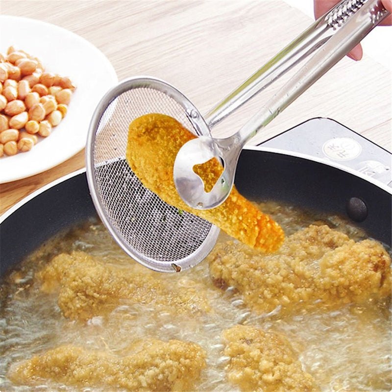 2 in 1 Stainless Steel Frying Tong with Strainer