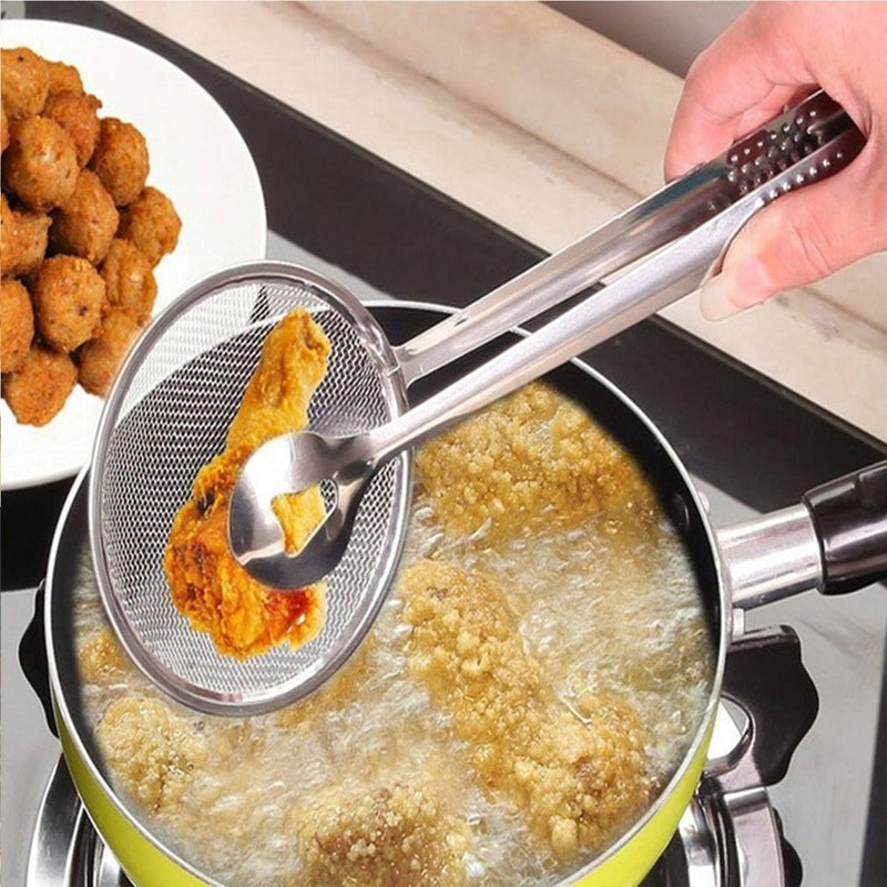 2 in 1 Stainless Steel Frying Tong with Strainer